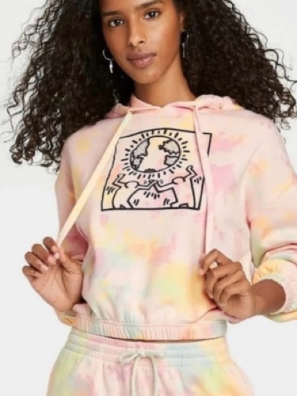 Urban Outfitters Keith Haring Tie Dye Pastel Earth Day Cropped Hoodie Small